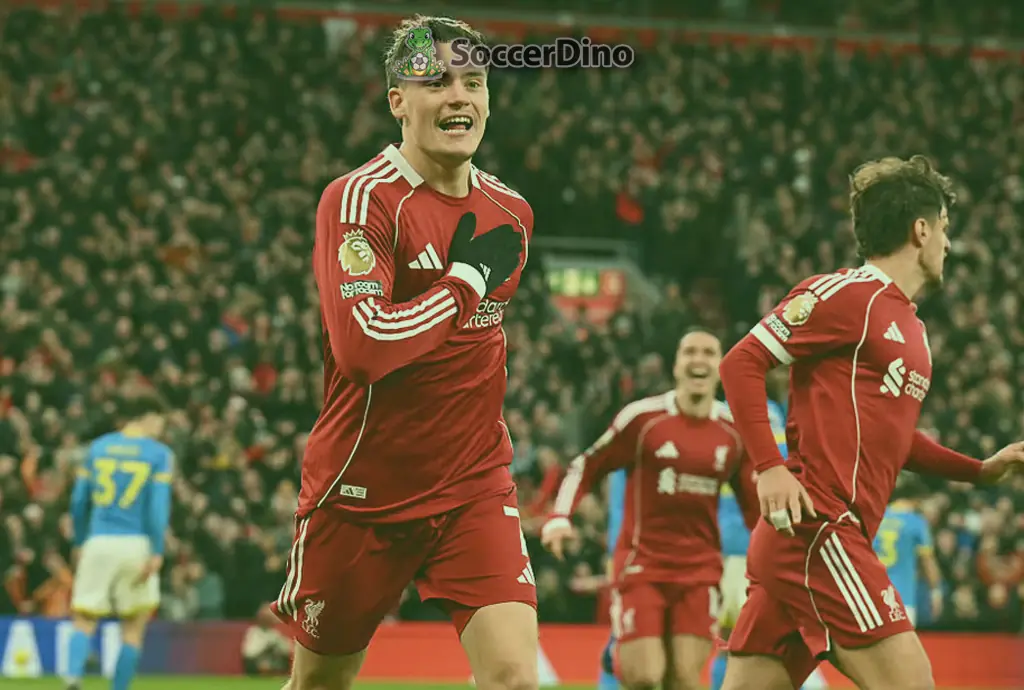 Florian Wirtz reacts to his first goals for Liverpool